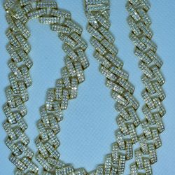 Gold over 925 Sterling Silver Monaco Cuban Chain With Genuine Moissanite 22 Inch 13 MM 100 Grams