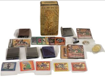 Yu-Gi-Oh Huge Mixed Assorted Bundle Lot Cards/Stickers/Plaques/Empty Tin/Figure/Excellent Condition. This Yu-Gi-Oh bundle includes a huge assortment o
