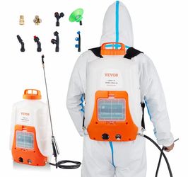VEVOR Battery Powered Backpack Sprayer, 0-90 PSI Adjustable Pressure, 4 Gallon Tank, Back Pack Sprayer with 8 Nozzles and 2 Wands, 12V 8Ah Battery, Wi