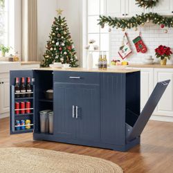Mindanao 53" Kitchen Island with Wood Countertop and Hidden Trash Can Storage