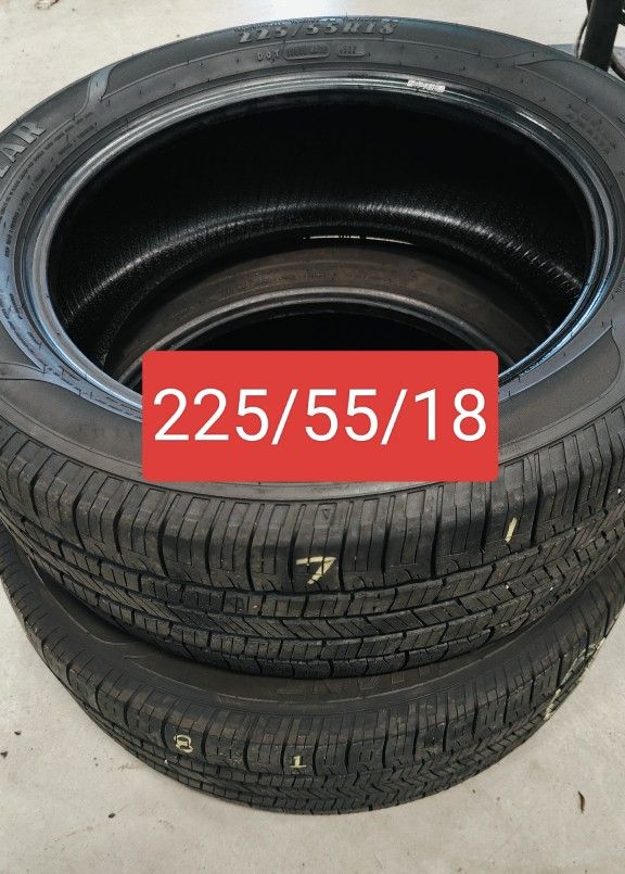 (2 tires) 225/55/18 Goodyear Reliant (70-80% tread)