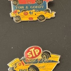 2 vintage Indy car collectable pins