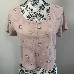 Wild Fable Women’s Crop Top  Size XL Floral Short Sleeve Antique Pink