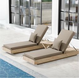 Waterproof Outdoor Chaise Lounge Cushion Set 80"L x 26"W x 3"T - UV Resistant Olefin Lounger Pad with Ties, Removable Washable Cover and Pillow - Beig