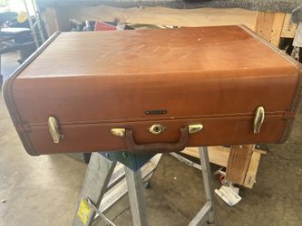 Vtg Samsonite Shwayder Bros Hardshell Brown Leather Suitcase Style No Key
