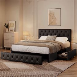 Queen Size Sorel Upholstered Storage Platform Bed with Adjustable Headboard