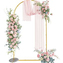 Snughome 7.2FT Arch Backdrop Stand, Gold Metal Arch Stand, Wedding Arch Frame Ideal For Balloons Flowers For Party, Wedding, Baby Shower, Holiday Deco