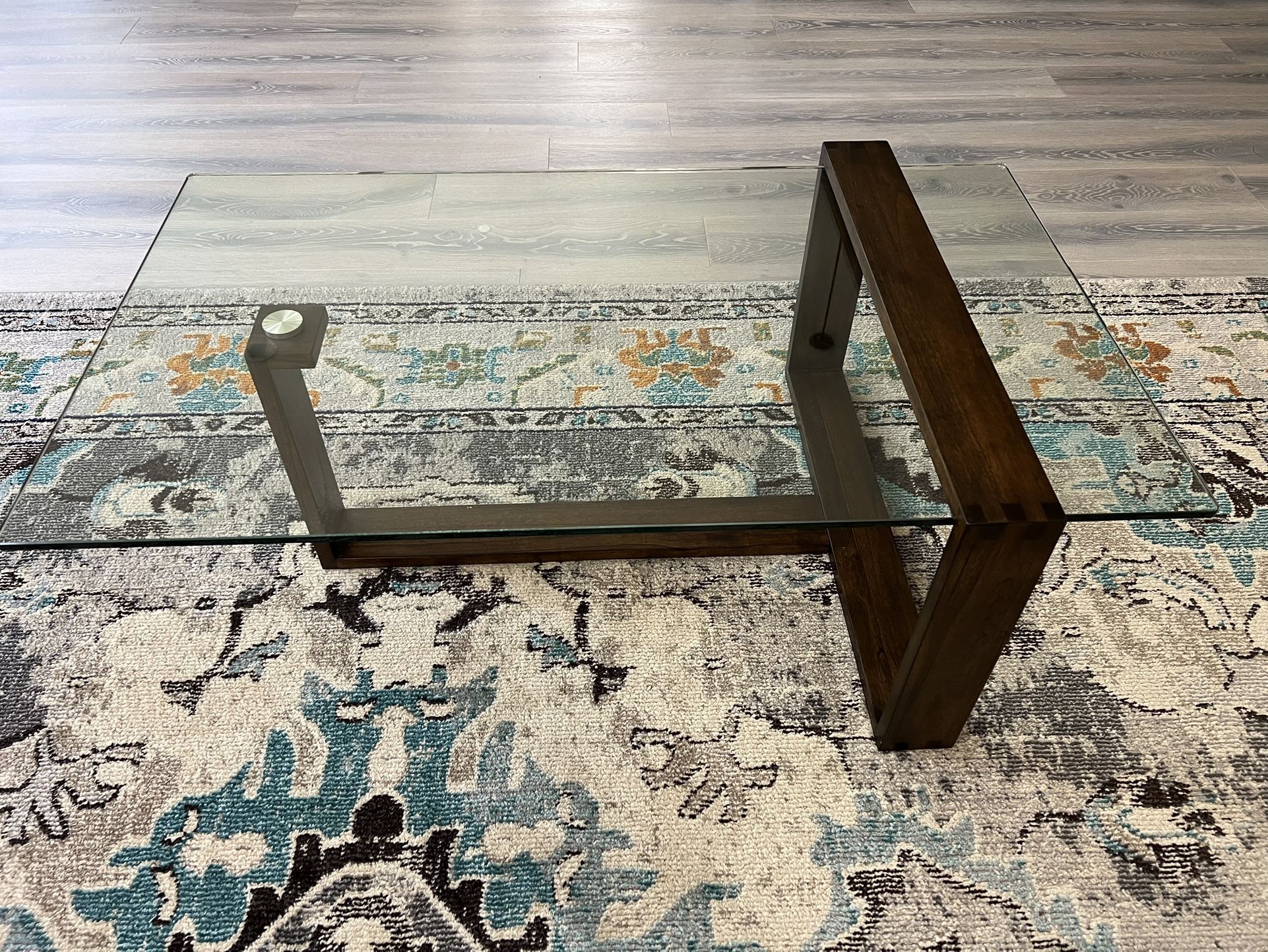 Glass Top & Wood Base Coffee Table