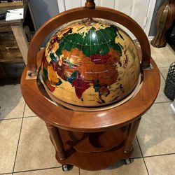 Mahogany Wood Globe Bar Caddy 