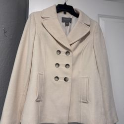 Ann Taylor Cream Herringbone Peacoat Jacket – Double Breasted, Size small