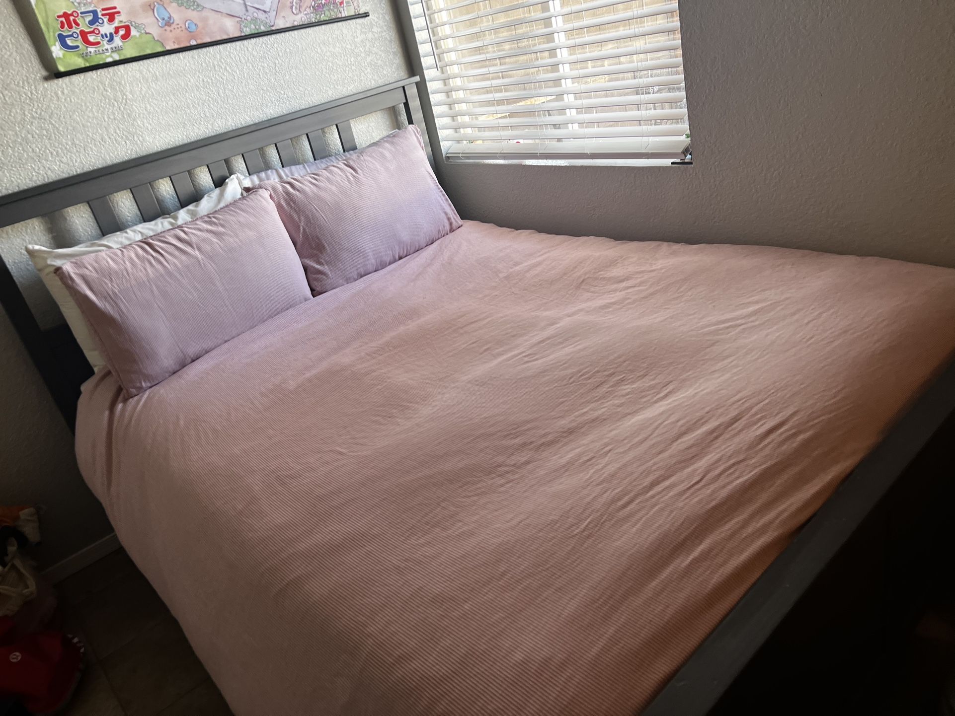 Queen Size Gray Bed Frame w/ Base