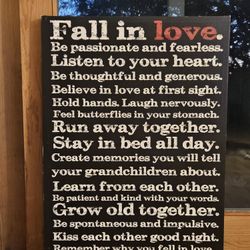 "Fall In Love" Text Wall Art (Black and Red)