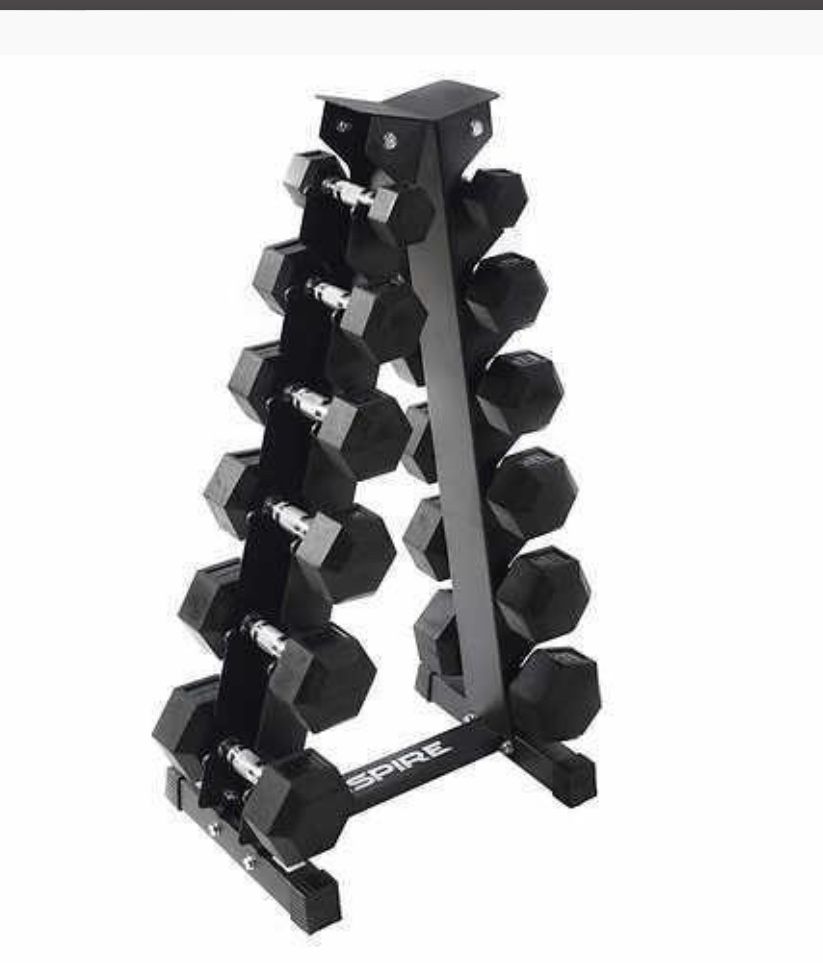 Inspire Fitness 210 lb. (5-30 lb.) Rubber Dumbbell Set with 6 pair Vertical Rack, Black (5-30 RDB SET)