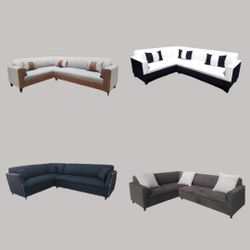 NEW 7X9FT SECTIONAL COUCHES. VELVET BLACK COMBO, NAVY COMBO, PINK LEATHER, RED LEATHER COMBO  Sofas / More Color Available 