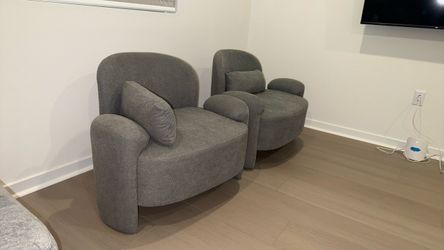 Set of 2 Gray Accent Chairs with Lumbar Pillows
