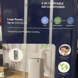 DeLonghi EM375 3-in-1 Portable AC Air Conditioner, 6900 BTU, 500 sq ft, White