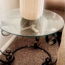 Coffee Table (2 Pieces Glass Metal Table)