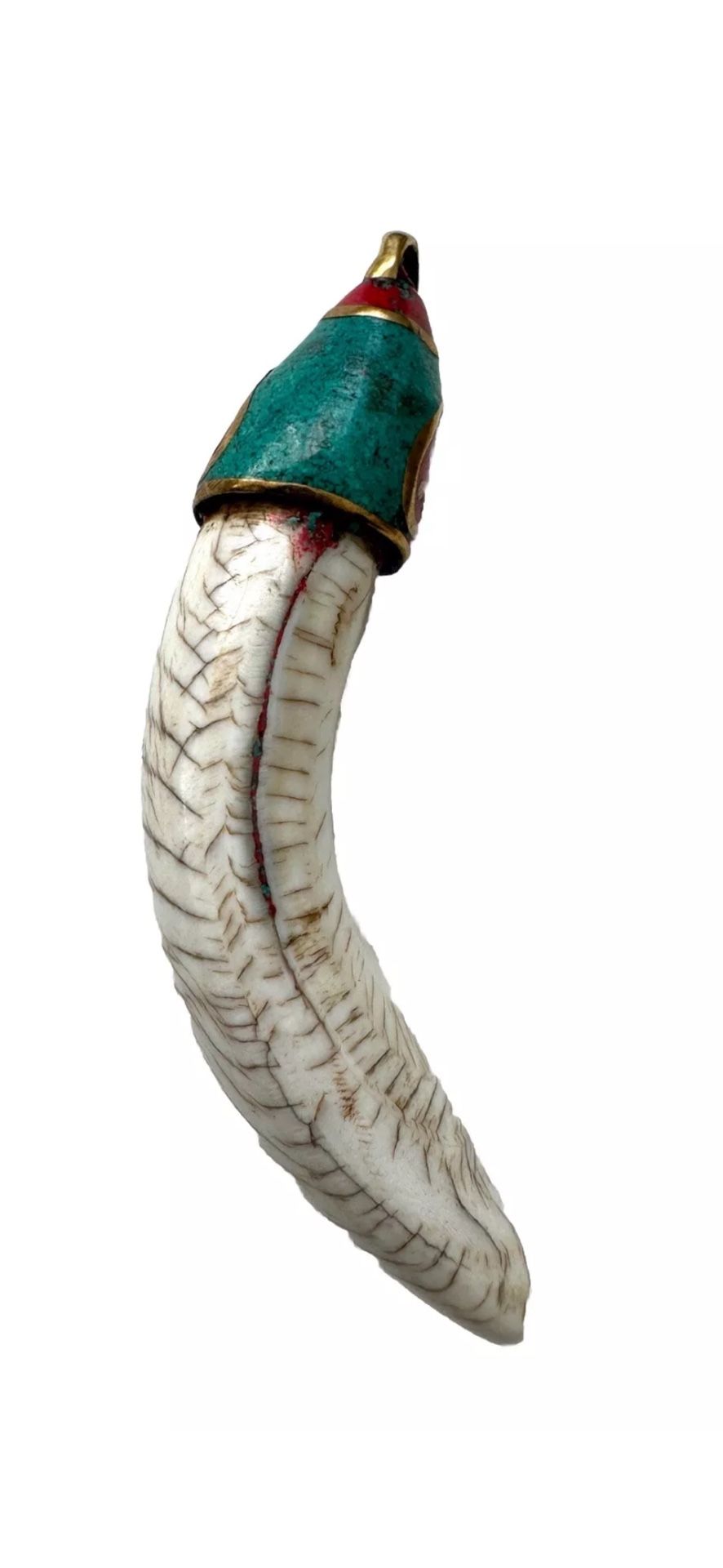 Vintage ethnic Tibetan Yak Bone Amulet Handmade Pendant Tusk & Horn Shape 2.5”inch long