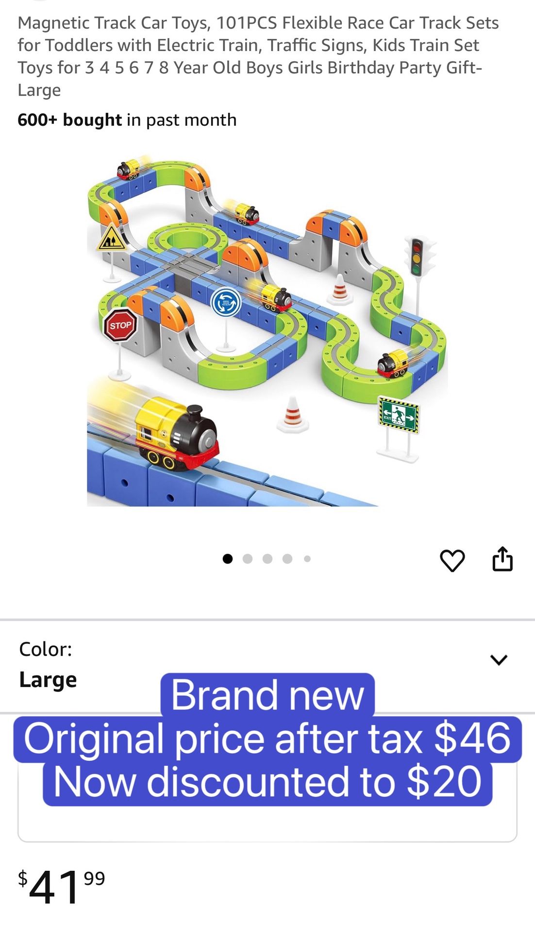 Magnetic Track Car Toys, 101PCS Flexible Race Car Track Sets for Toddlers with Electric Train, Traffic Signs, Kids Train Set Toys for 3 4 5 6 7 8 Year