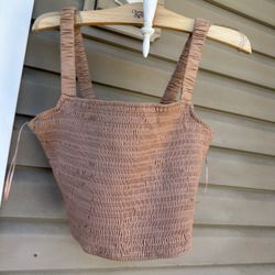 NWT! And Now this Smocked Seersucker Beige Peach Crop Top. Size: Small
