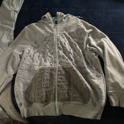 Nike Air Jordan Jumpman Hoodie XXL Gray Full Contrast Zip Satin Lined