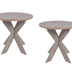 Set Of 2 Rustic Farmhouse End Table with Storage Shelf, French Country Accent Side for Family, Dinning or Living Room, Small Spaces, Modern, Round, Vi