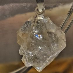 11.45ctw Natural Herkimer Diamond Crystal Pendant Solid .925 Sterling Silver
