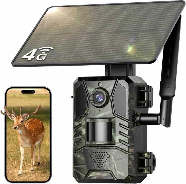Trail Camera, Cellular Trail Camera with Built-in SIM Card 4G Unlimited Data Plan 2k HD Live Streaming 4W Solar Panle Game Cameras with Night Vision M