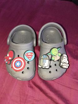 Kids Gray Crocs with Jibbitz Charms
