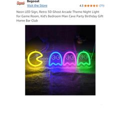USB Powered LED Neon Wall Hanging Pac-Man Ghost Wall Art Decorative Lamp, MSRP $34.99, Selling For $20