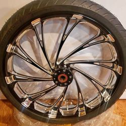 23" Del Rey Contrast Cut Diamond Motorcycle Wheel & Front End Kit/ Triple Tree