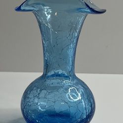 Vintage Blue Crackle Glass Vase