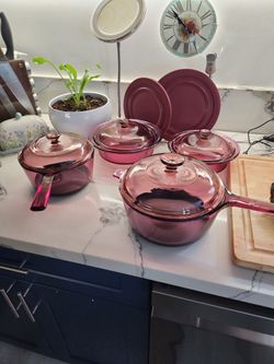 Visions Glass Cookware Set Pink/Cranberry