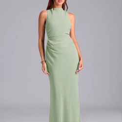 Azazie Evadne Dusty Sage Sheath Pleated Chiffon Dress