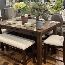 Foardylina Counter Height Table (Counter Ht. Table + 4 Chairs+Bench)Set
by FoA🚨Finance&Delivery Available