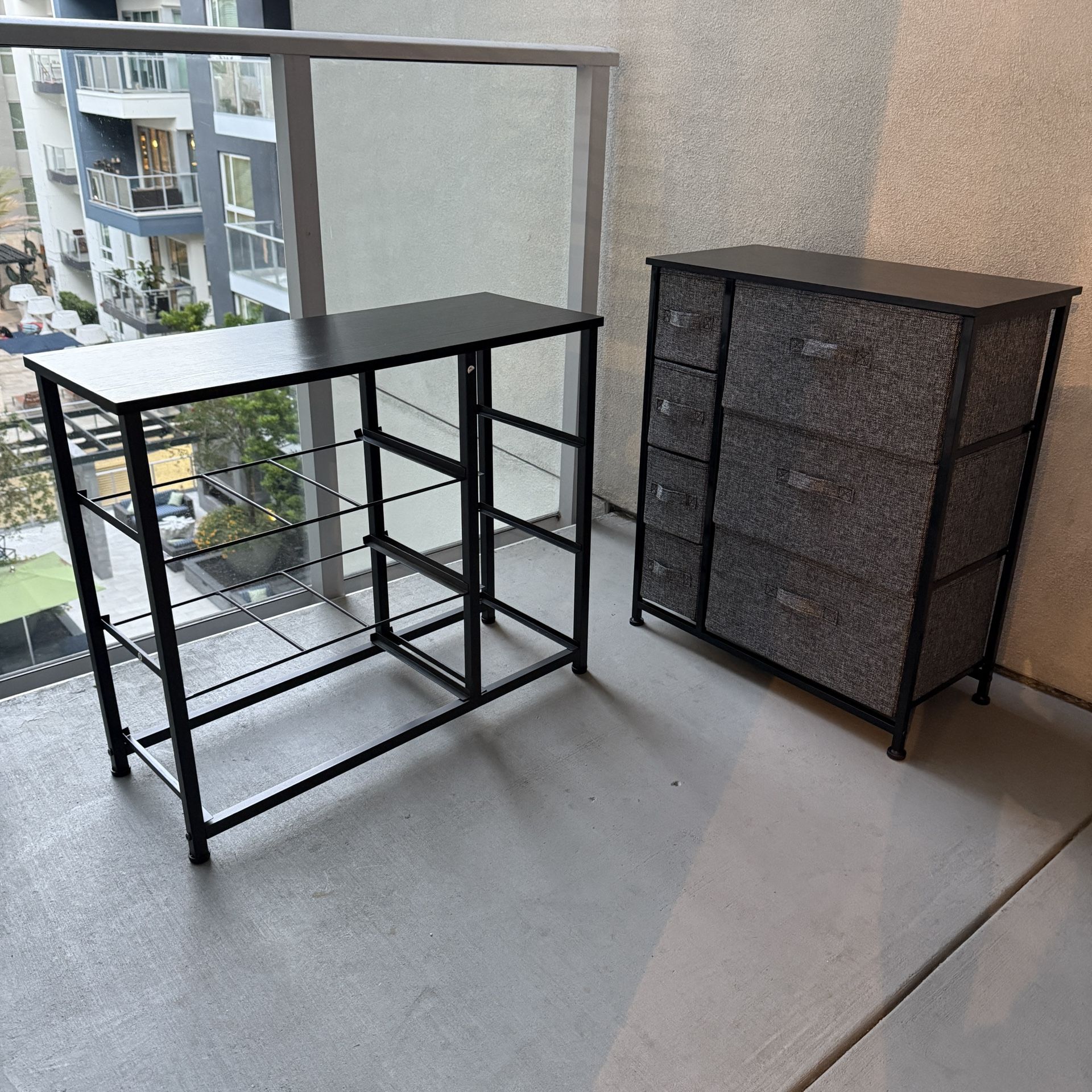 Metal Storage Shelf + 7-Drawer Fabric Dresser