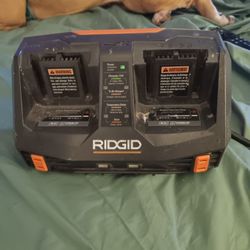 The Ridgid Gen5x Dual Port 18V Lithium Ion and NiCad Battery Charger
