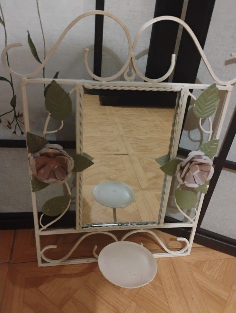 Off White Metal Rose Petal Sconce Mirror