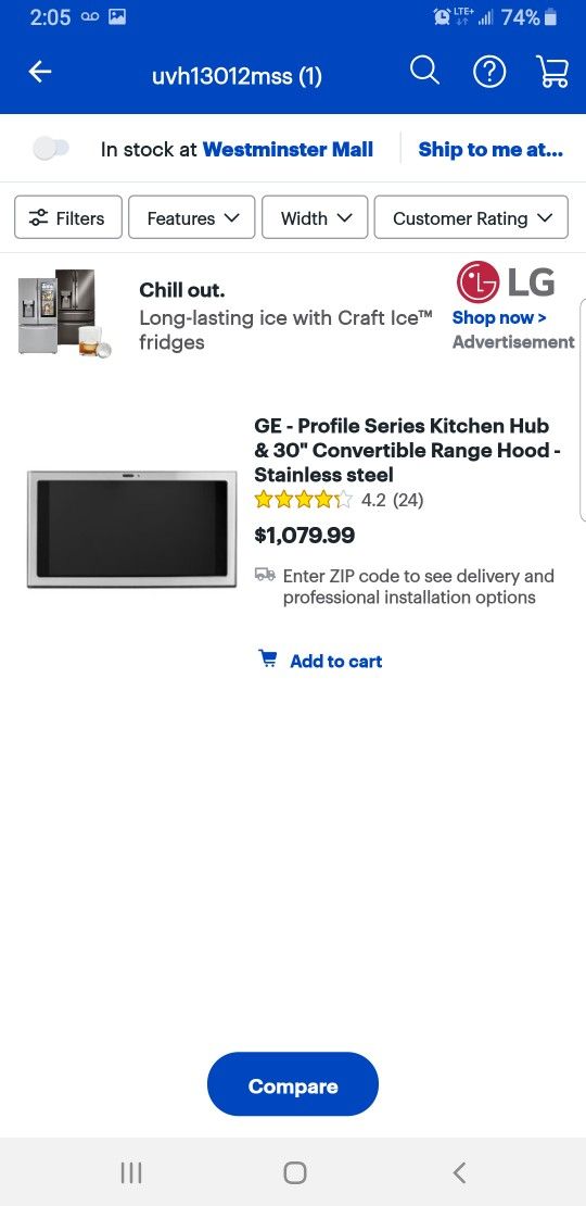 GE Kitchen Hub Hood. Retail 1000$