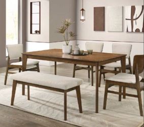 6-pc dining table set with bench walnut finish