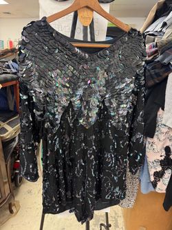 Black Iridescent Sequin Beaded Top