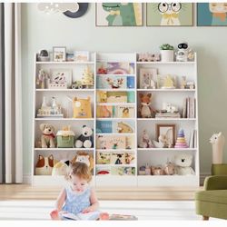 5-Tier Kids Bookshelf with Storage Pockets