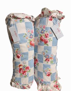 Cath Kidston Floral Bolster Pillows Set of 2 – Blue Check Cottage Style