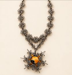 Handmade Wire Work Statement Necklace with Stone Pendant