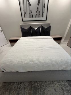 Gray Linen Queen Bed