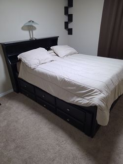 Black Wood Captain's Bed with Storage Drawers