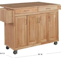 HOMESTYLES Natural Wood Kitchen Cart with Breakfast Bar. Dimensions in pictures 