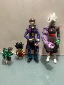 Price :$ 15 for all, not separating . Assorted collection of four anime action figures. This lot includes a Dragon Stars Fused Zamasu with a purple mu