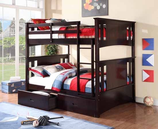 Full over full espresso bunk bed divisible and available w/2 drawers(new)