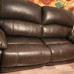 Genuine Leather Powered Loveseat Recliner 